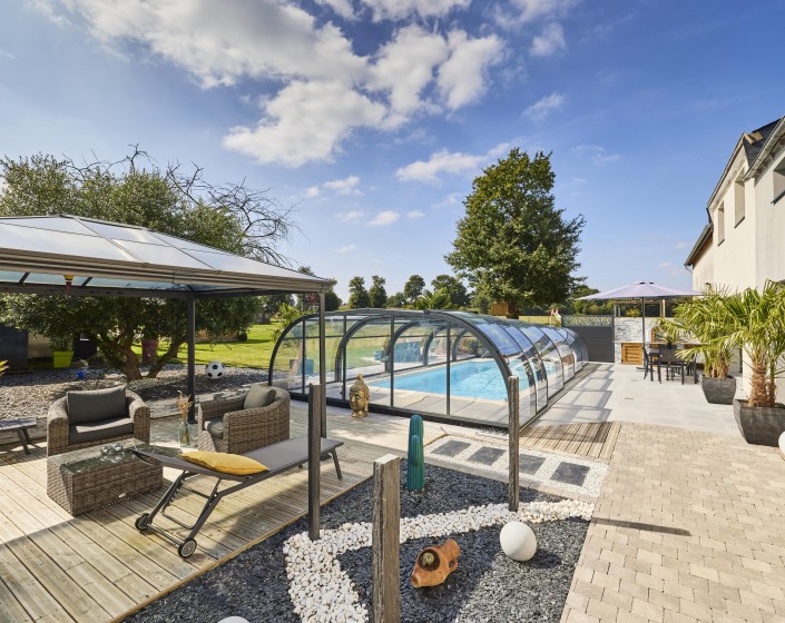 Abri de piscine Elliptik Mi-Haut télescopique