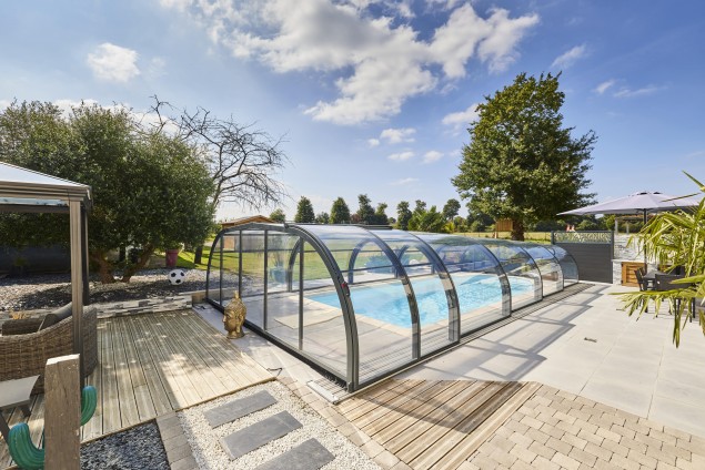 Abris de piscine elliptik mi haut télescopique 2 rails