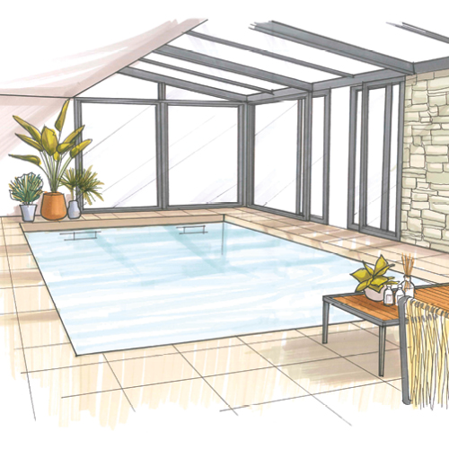 véranda piscine croquis