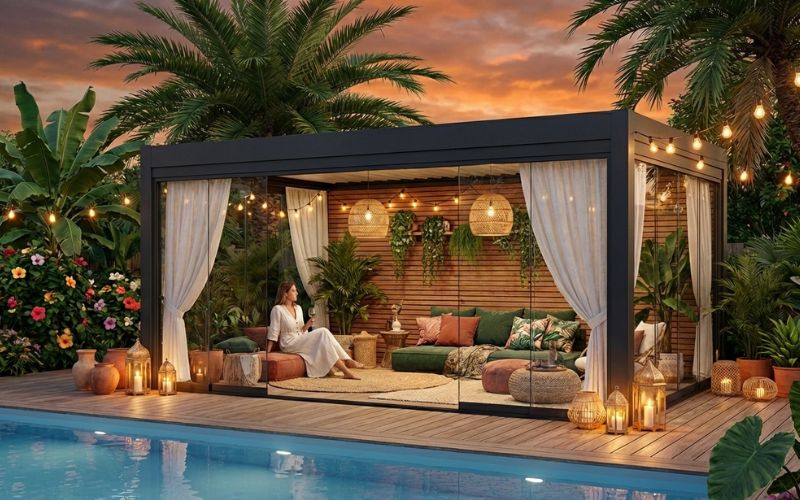 Pool house exotique
